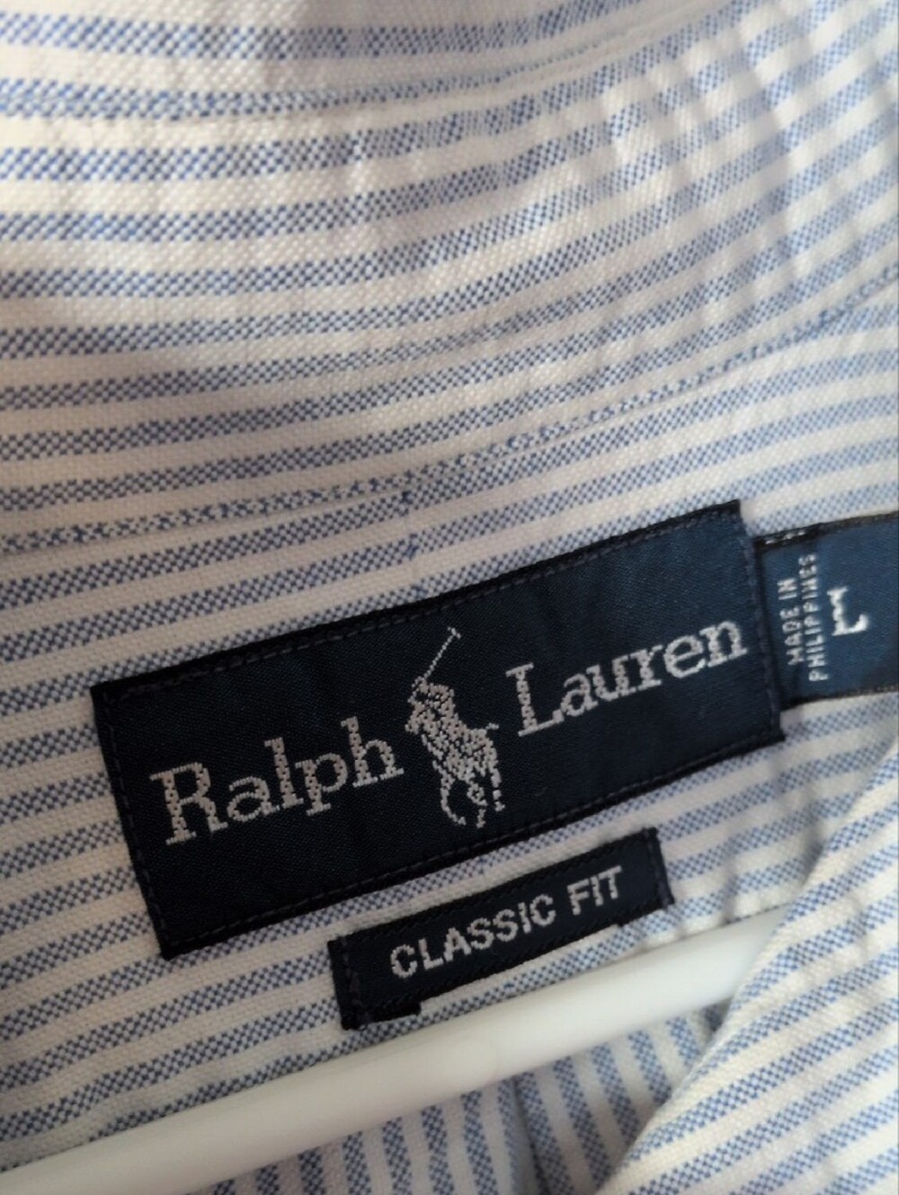 Ralph Lauren Blue & White Narrow Stripe Button-Down Shirt, Size Large - Picture 2 of 14
